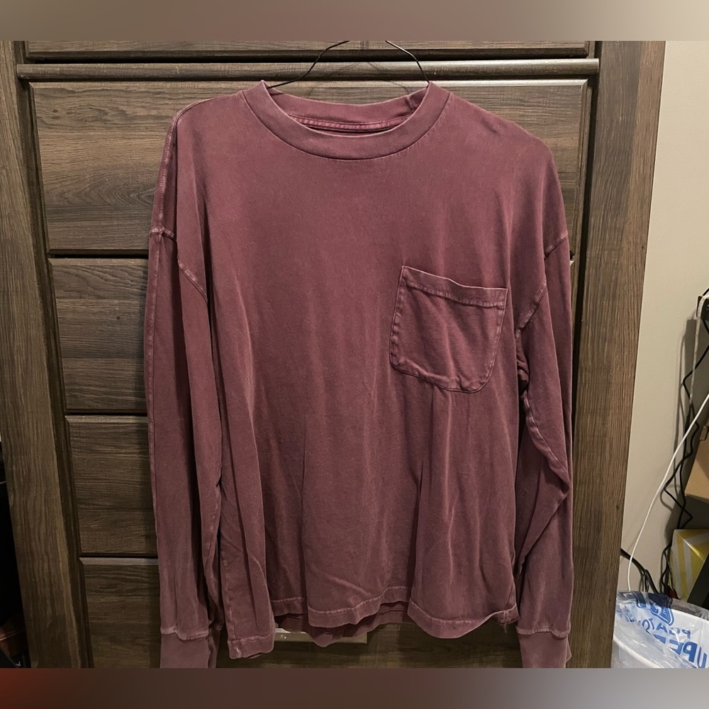 Maroon Oversized Abercrombie & Fitch Long Sleeved Shirt
